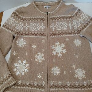 VTG Croft & Barrow Snowflake Brown Cardigan Sweater Womens Small LONGSLEEVE